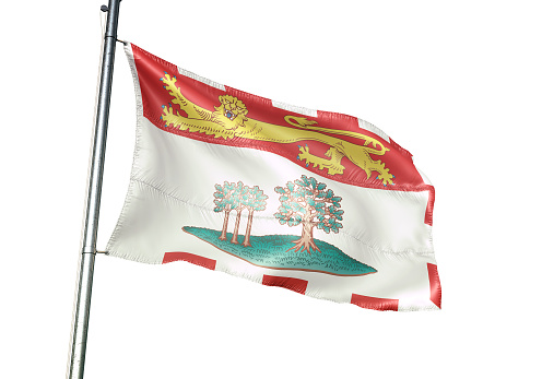 Prince Edward Island of Canada flag waving with white background 3d illustration