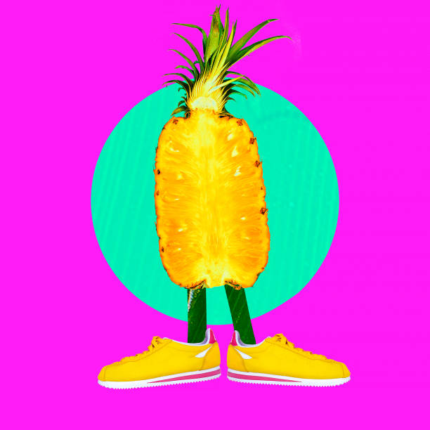 Contemporary art collage. Funny puppet Pineapple street style. Zine design