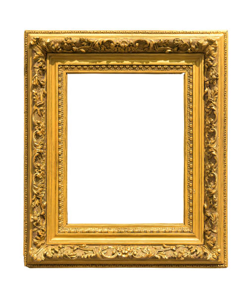 istock Wooden golden colored picture frame on white background 1267946016