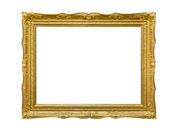 istock Wooden golden colored picture frame on white background 1267946061