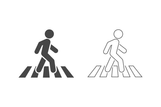 크로스워크 라인 아이콘 기호 로고 템플릿입니다. 벡터 - pedestrian stock illustrations