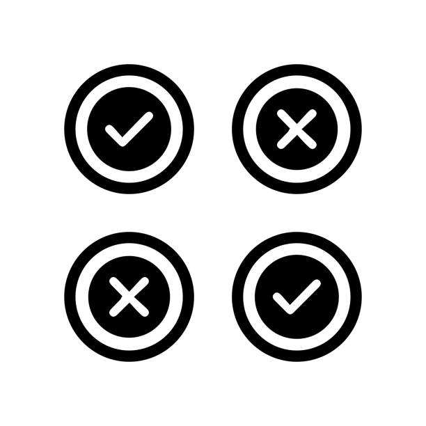 ilustrações de stock, clip art, desenhos animados e ícones de accept or reject sign black icon - tick