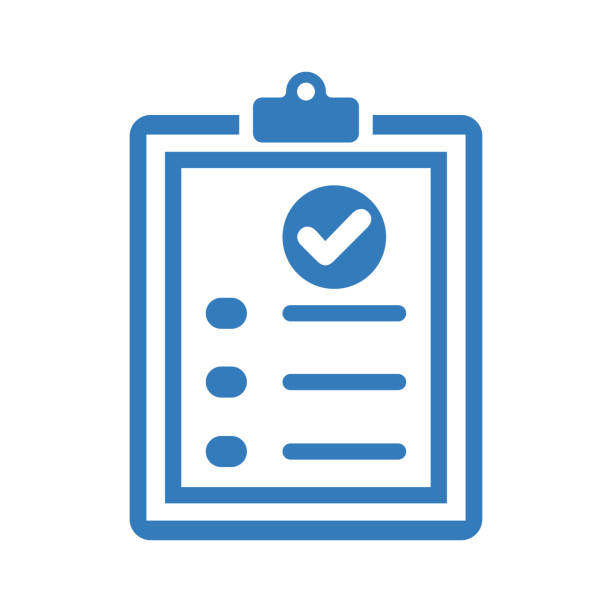 ilustrações, clipart, desenhos animados e ícones de questionário, ícone azul da lista de verificação - checkbox checklist check mark clipboard