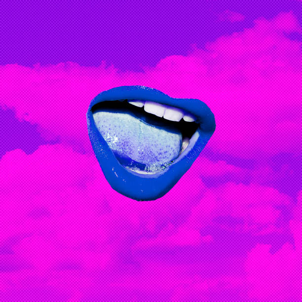 istock Contemporary art collage. Lips and purple sky 1267953825