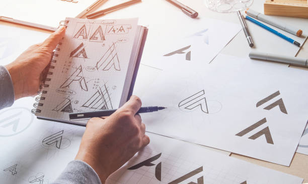istock Graphic designer creative design sketch drawing logo Trademark brand Workspace 1267954116
