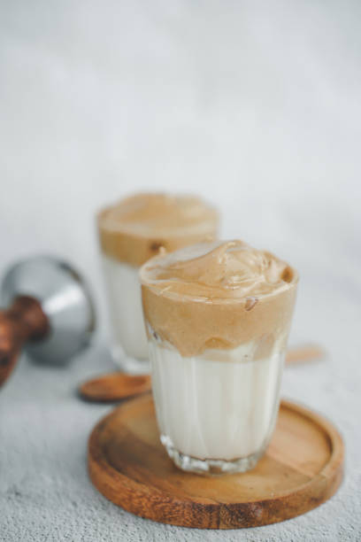 istock Iced Dalgona Coffee, a trendy fluffy creamy whipped coffee. Summer iced coffee.with copyspace for your text. 1267956117