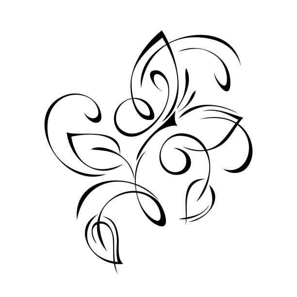 butterfly 4 decorative element with stylized leaves, butterfly and curls on a white background butterfly tattoo stencil stock illustrations