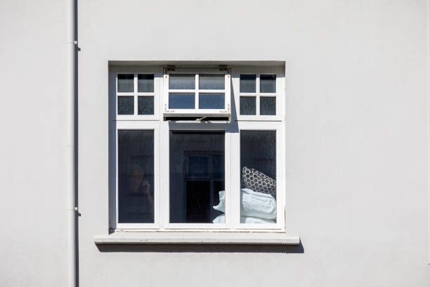 Reykjavik, Iceland, July 7, 2020: Window in a classic Icelandic residential building in the Icelandic capital