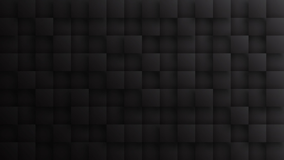 Technology Dark Gray 3D Blocks Minimalist Black Abstract Background. Darkness Three Dimensional Science Technologic Tetragonal Blocks Structure Conceptual Art Illustration. Blank Tech Backdrop