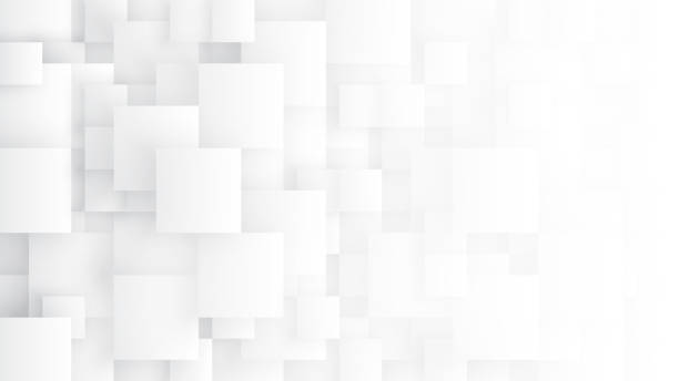 concettuale 3d di diverse dimensioni tetragons technology minimalist white abstract background - scala dei grigi foto e immagini stock