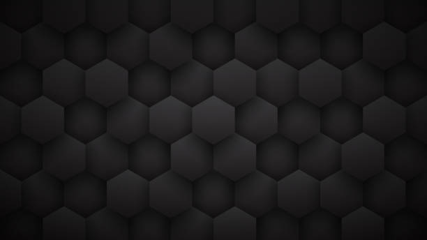 3D Technological Hexagon Pattern Dark Mode Minimalist Abstract Background stock photo
