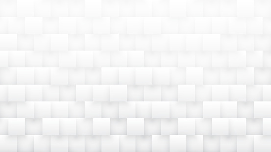 Rendered 3D Squares High Technology White Abstract Background. Science Conceptual Tech Three Dimensional Tetragonal Blocks Structure Light Wide Wallpaper. Tech Clear Blank Subtle Textured Backdrop