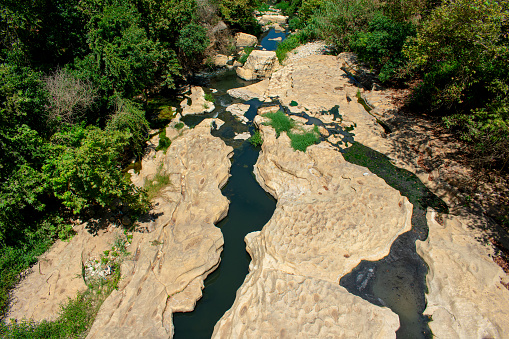 high angle view onto the banks of Beirut river in Lebanon