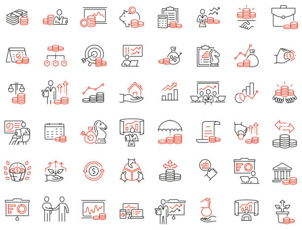 Vector set of linear icons related to finance management, trade service and investment strategy. Mono line pictograms and infographics design elements Vector set of linear icons related to finance management, trade service and investment strategy. Mono line pictograms and infographics design elements wealthy stock illustrations