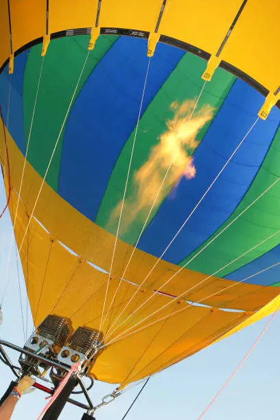 closeup of gas burner inflating a hot air balloon