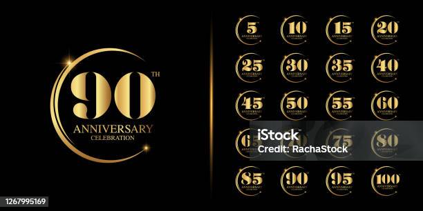 Goldene Jahrestagfeier Emblem Design Stock Vektor Art und mehr Bilder von Jahrestag - Jahrestag, Logo, Nummer 100