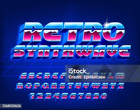 istock Retro synthwave alphabet font. 3D letters, numbers and symbols in 80s style. 1268020626