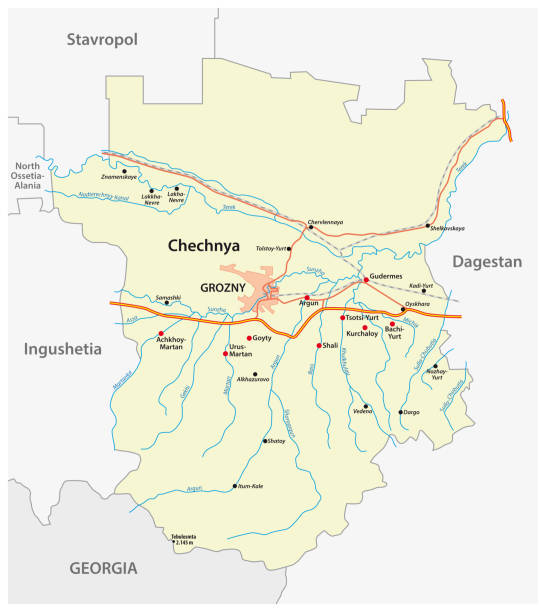 Detailed vector road map of Chechen Republic, Russia Detailed vector road map of Chechen Republic, Russia stavropol stavropol krai stock illustrations