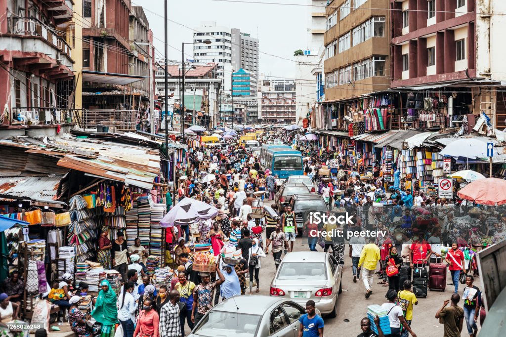 African city market streets - Lagos, Nigeria African city market streets (Balogun).
Lagos, Nigeria, West Africa Market - Retail Space Stock Photo