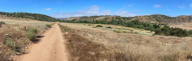 istock Panoramic view of small dry dusty trails in the valley 1268026290