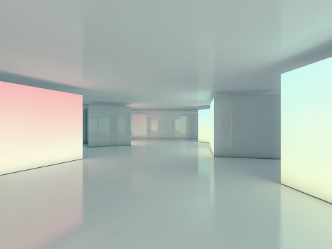 White Room with Empty Concrete Wall. 3D Render