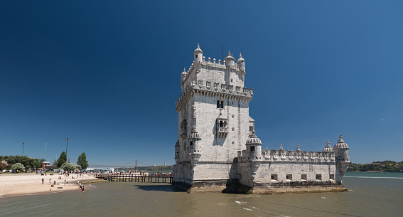 Lisboa, Portugal,  - July 22 2016: Belem Tower on a warm summer day. Lisbon, Portugal.