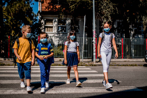 istock Children going back to school after epidemic, They are wearing a protective face mask 1268028621