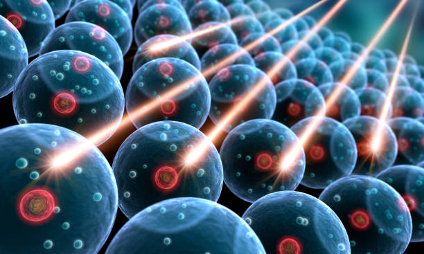 핵과 방사선을 가진 세포의 의학 3d 그림 - x ray light 뉴스 사진 이미지