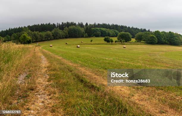 Rural Landscape With Meadow Haystack And Forest Near Trutnov Town In Czech Republic Stock Photo - Download Image Now