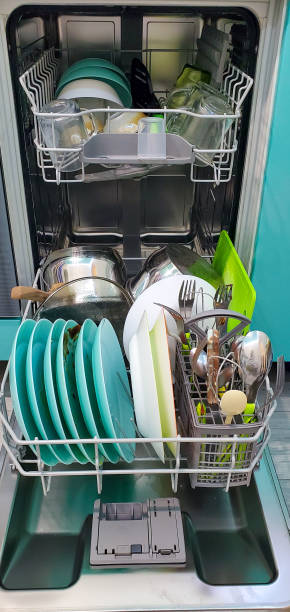 istock image of a dishwasher with a folded dirty dishware 1268036312