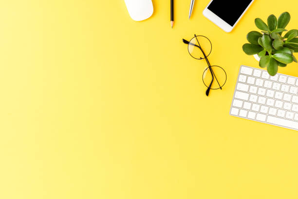 istock Concept of modern office desktop with accessories. Business background with copyspace 1268037430