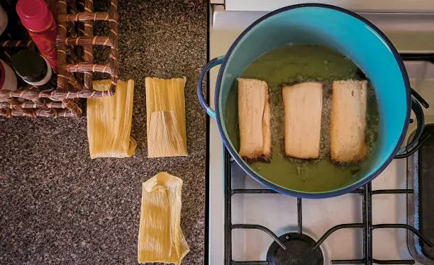 Corn tamale, fried in oil for breakfast or dinner, culinary tradition of Culiacán, Sinaloa, Mexico.