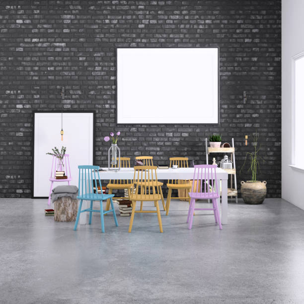 istock Office space with blank white poster frame and black wall. 1268047848