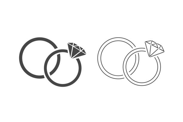 illustrations, cliparts, dessins animés et icônes de icône de ligne d’anneaux définie sur l’illustration blanche et vectorielle - traditional ceremony sign symbol wedding