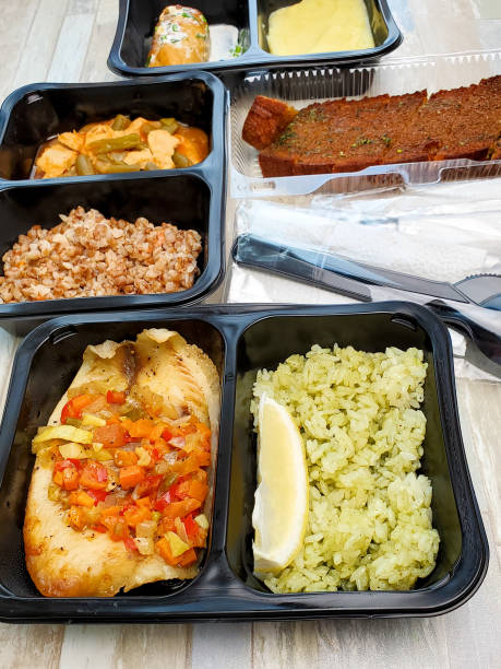 istock Containers with useful food on an isolated background. Delivery service 1268053333