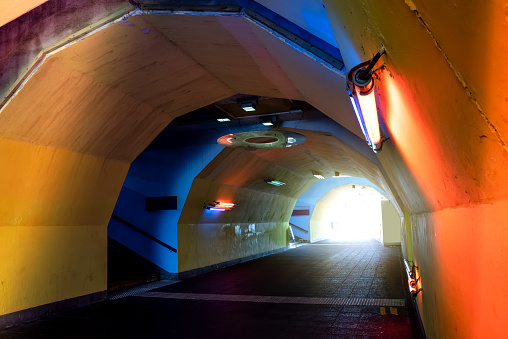 Illuminated colorful pedestrian tunnel
