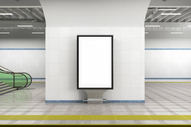 billboard стенд макет на станции метро. - sign station contemporary escalator стоковые фото и изображения