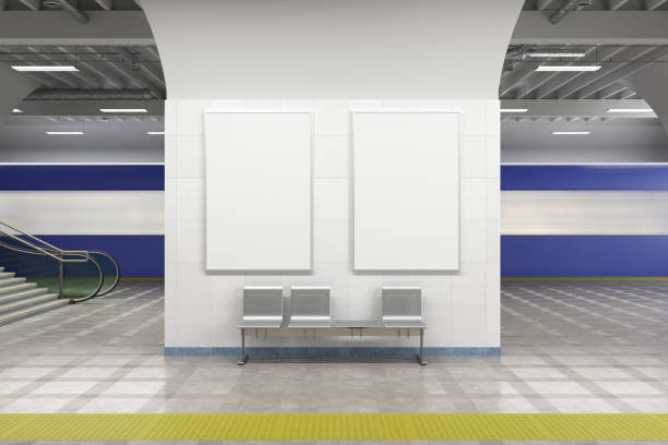 istock Two blank posters mock up on the wall of underground subway station. 1268057347