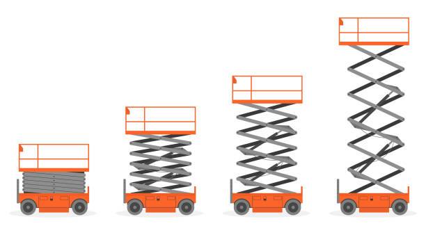 zestaw platformy podnośnikowej nożyczki, izolowane na białym tle. - hydraulic platform illustrations stock illustrations