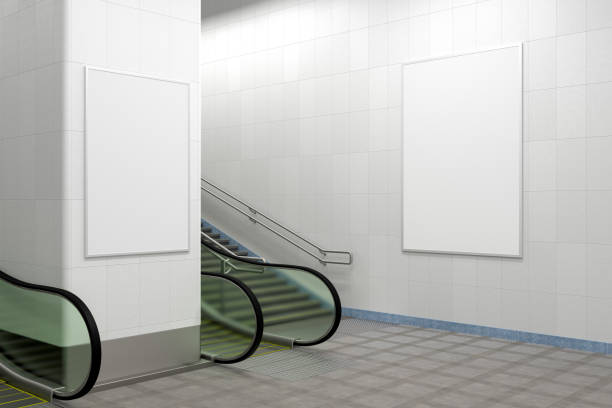 istock Two vertical posters mock up on the wall with escalator and stairs. 1268058843