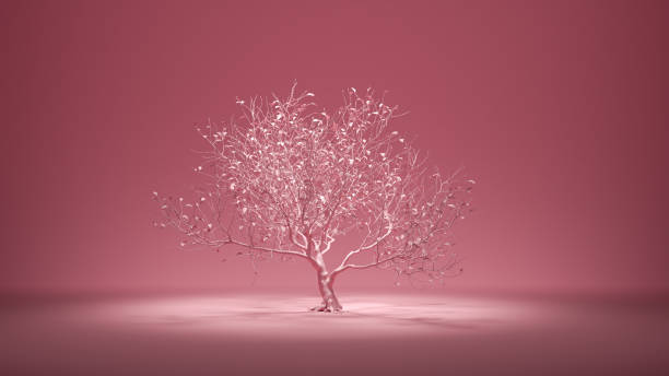 istock Single decidious old tree in monochrome pink color environment, 3d rendering 1268060198
