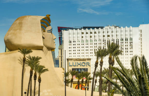 Sphinx outside the Luxor Hotel in Las Vegas Las Vega, Nevada, USA - February 2019:Large sphinx outside the Luxor Hotel on Las Vegas Boulevard, which is also known as the Las Vegas Strip. It is one of several themed hotels in the city. luxor las vegas stock pictures, royalty-free photos & images