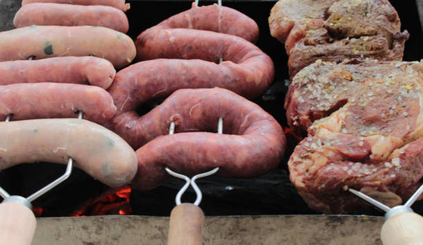 istock roasting charcoal barbecue, beef, sausage 1268062974