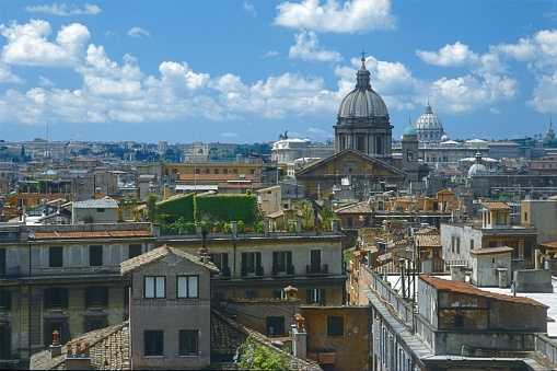 Rome, Italy, 1988. Cityview over Rome's roofs and domes