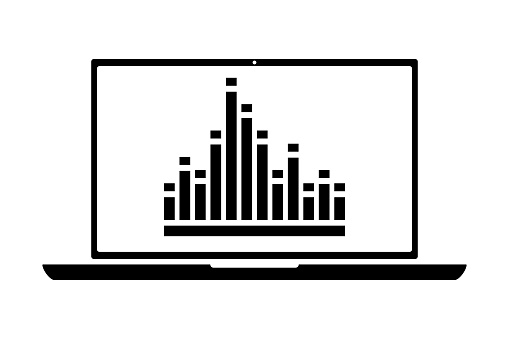 flat equalizer icon on screnn of laptop silhouette on white background
