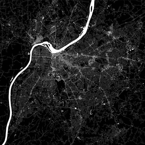 Louisville, Kentucky, USA Vector Map Topographic / Road map of Louisville, KY, USA. Original map data is open data via © OpenStreetMap contributors. All maps are layered and easy to edit. Roads have editable stroke. black and white map of united states stock illustrations