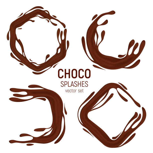 istock Choco or coffee drips and splashes vector set. 3D realistic illustration of the brown or dark chocolate, horizontal and vertical splashes or liquid swirls and waves isolated on white background 1268071266