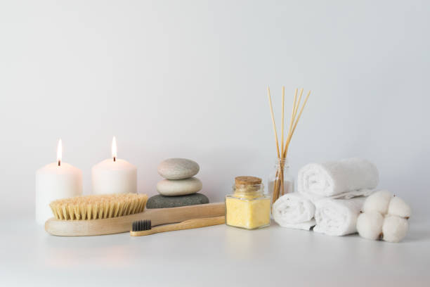 Bath and bath accessories with a copy of the space on a white background Bath and bath accessories with a copy of the space. sponge bath sponge nature animal stock pictures, royalty-free photos & images