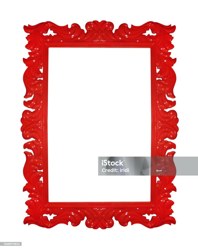 Red square frame on wg There is a red square frame. White background. Isolated. Picture Frame Stock Photo