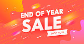 End of Year Sale Banner, Digital Social Media Marketing Advertising. Special Offer Shopping Discount, Media Ad Poster